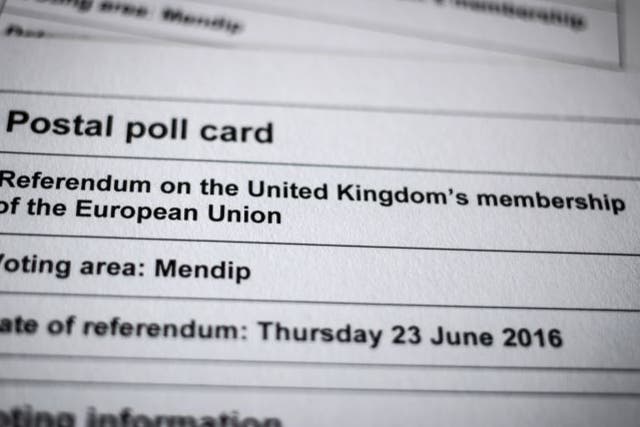 A postal poll card for the referendum on the UK's membership of the European Union on June 23