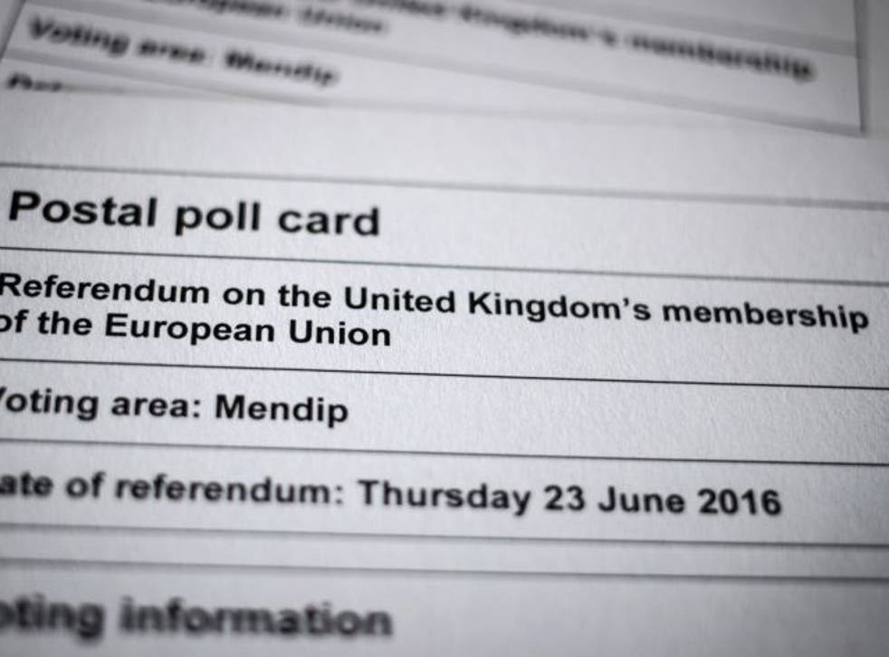 A postal poll card for the referendum on the UK's membership of the European Union on June 23