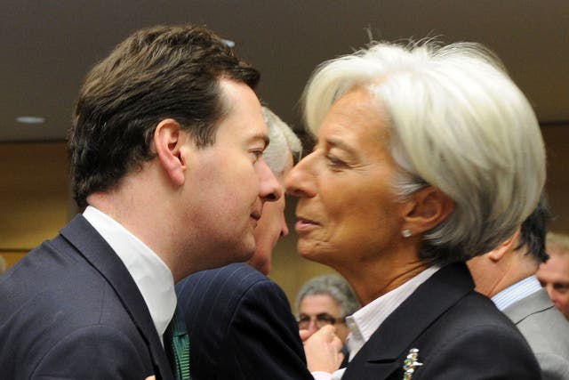 Pictured on Wetherspoon’s beer mats: Christine Lagarde, managing director of the International Monetary Fund (IMF) with George Osborne, Chancellor of the Exchequer