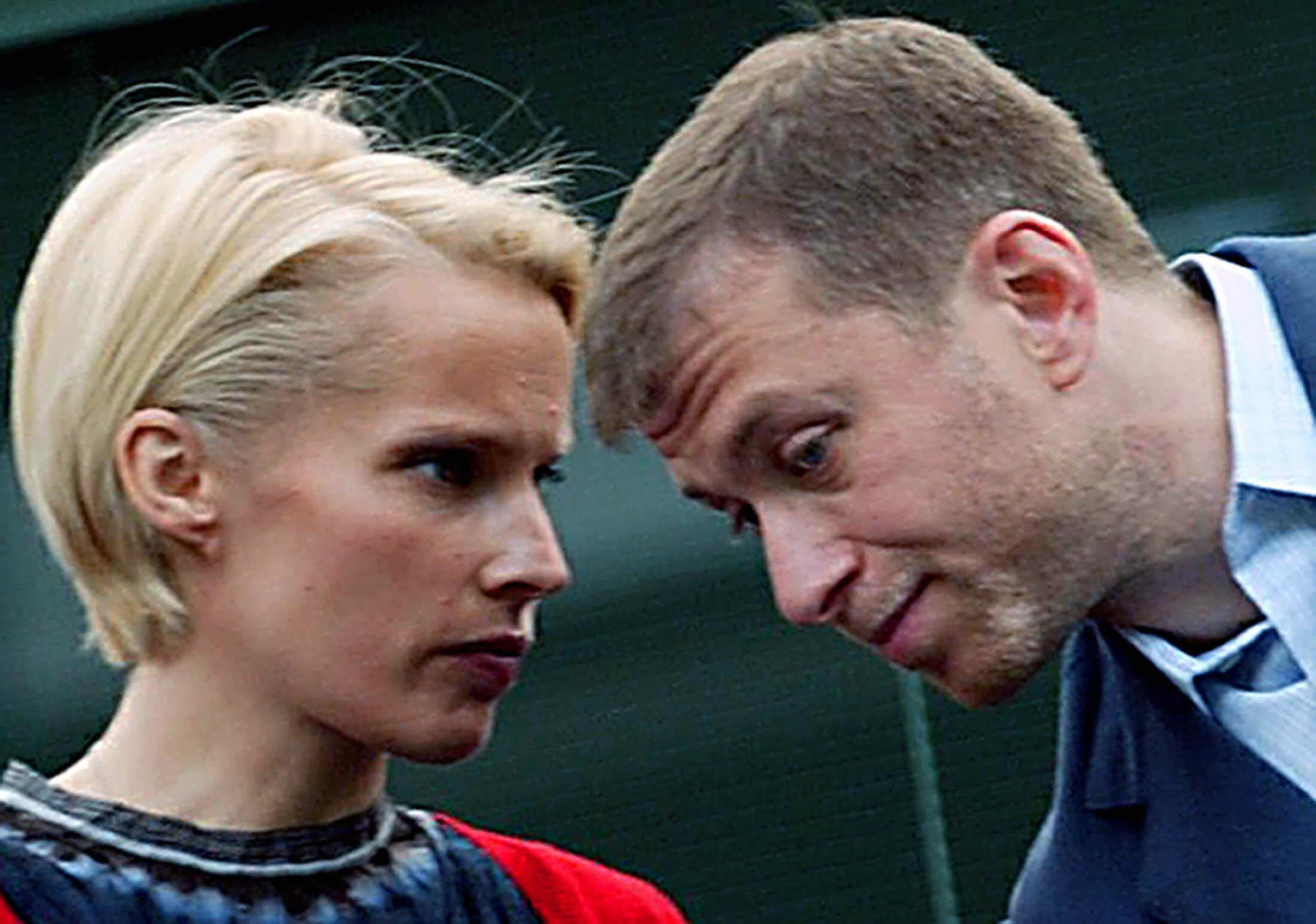 Chelsea's owner Russian Roman Abramovich seated next to his ex-wife Irina, at the Parc des Princes stadium in Paris, 2004