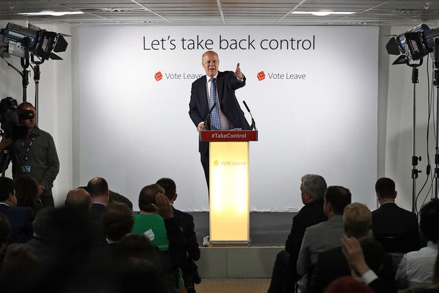 Chris Grayling delivers his speech at the Vote Leave headquarters in London yesterday