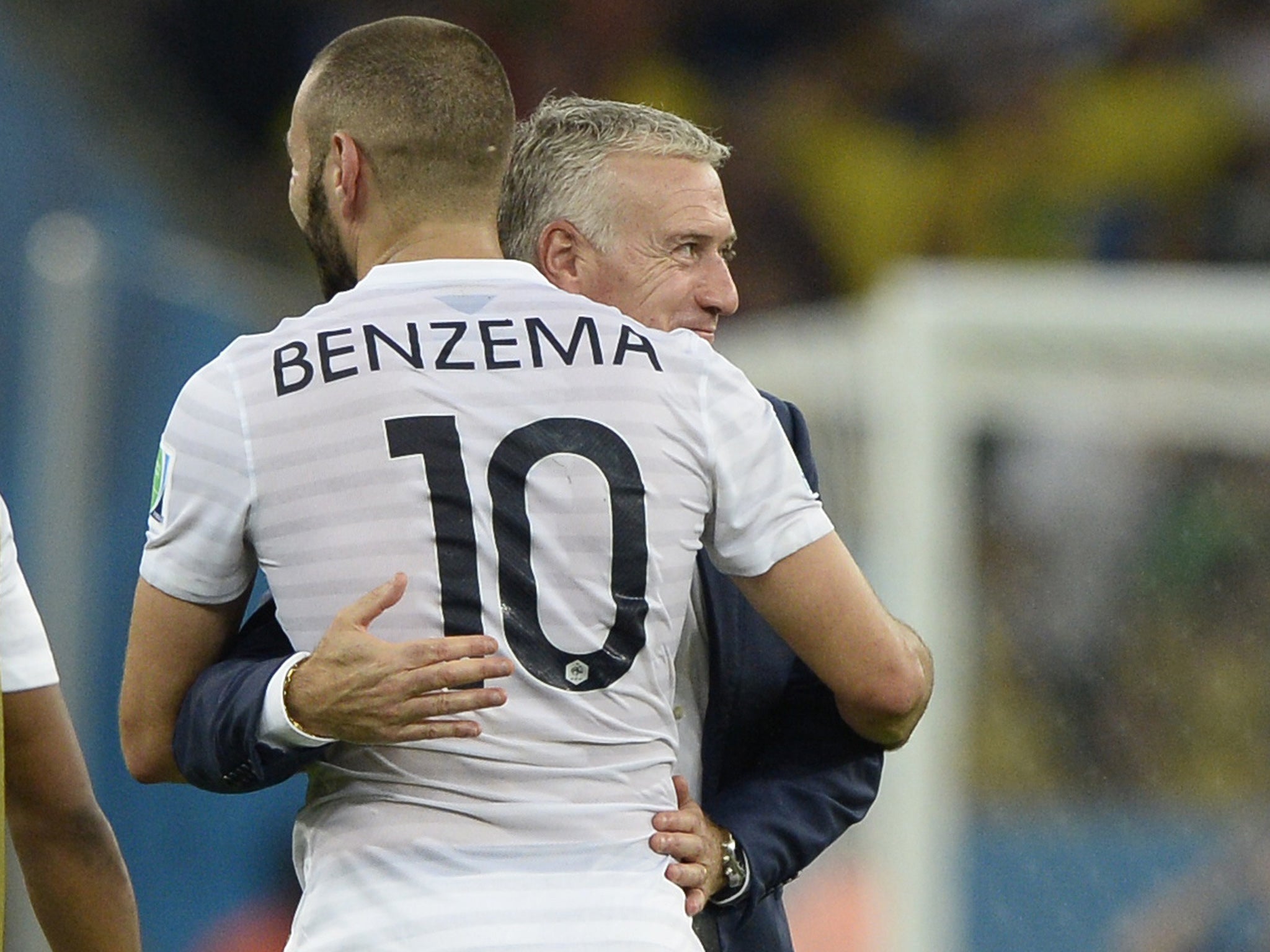 Benzema and Deschamps, pictured during the 2014 World Cup in Brazil