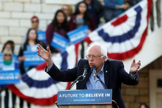 Bernie Sanders speaking at a campaign rally in Monterey, California, on Tuesday