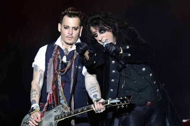 Musician Alice Cooper and Johnny Depp of Hollywood Vampires perform onstage at Hessentags-Arena during the 56th Hessentag in Herborn, Germany