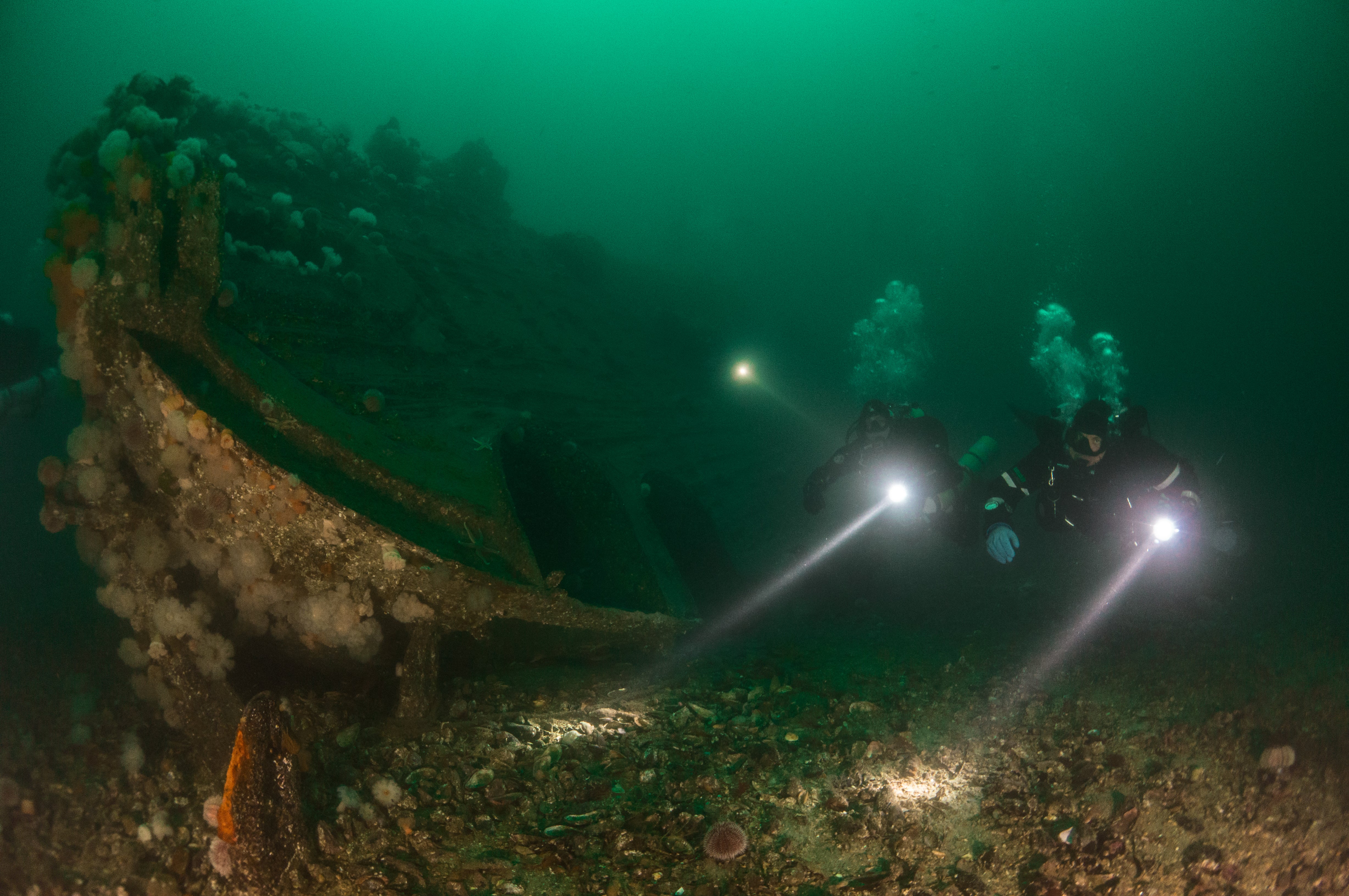 Divers explore the sunken SMS Karlsruhe (Kieran Hatton)