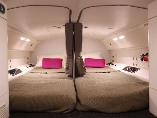 The interior of the pilots sleeping quarters on the Boeing 787 Dreamliner