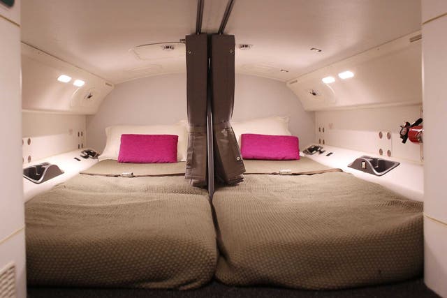The interior of the pilots sleeping quarters on the Boeing 787 Dreamliner