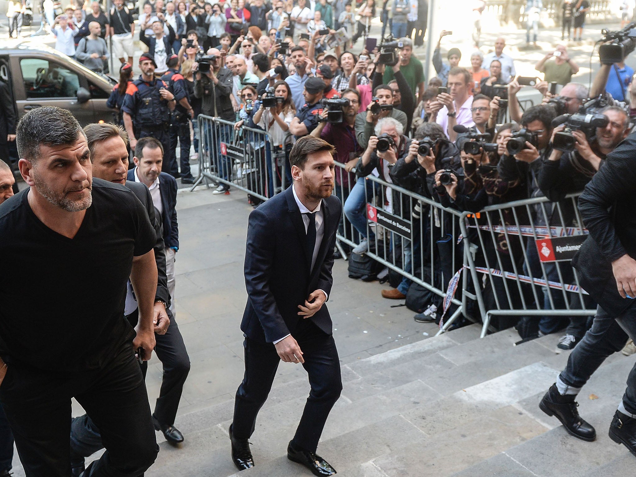 Lionel Messi arrives at court in Barcelona on Thursday accused of tax fraud