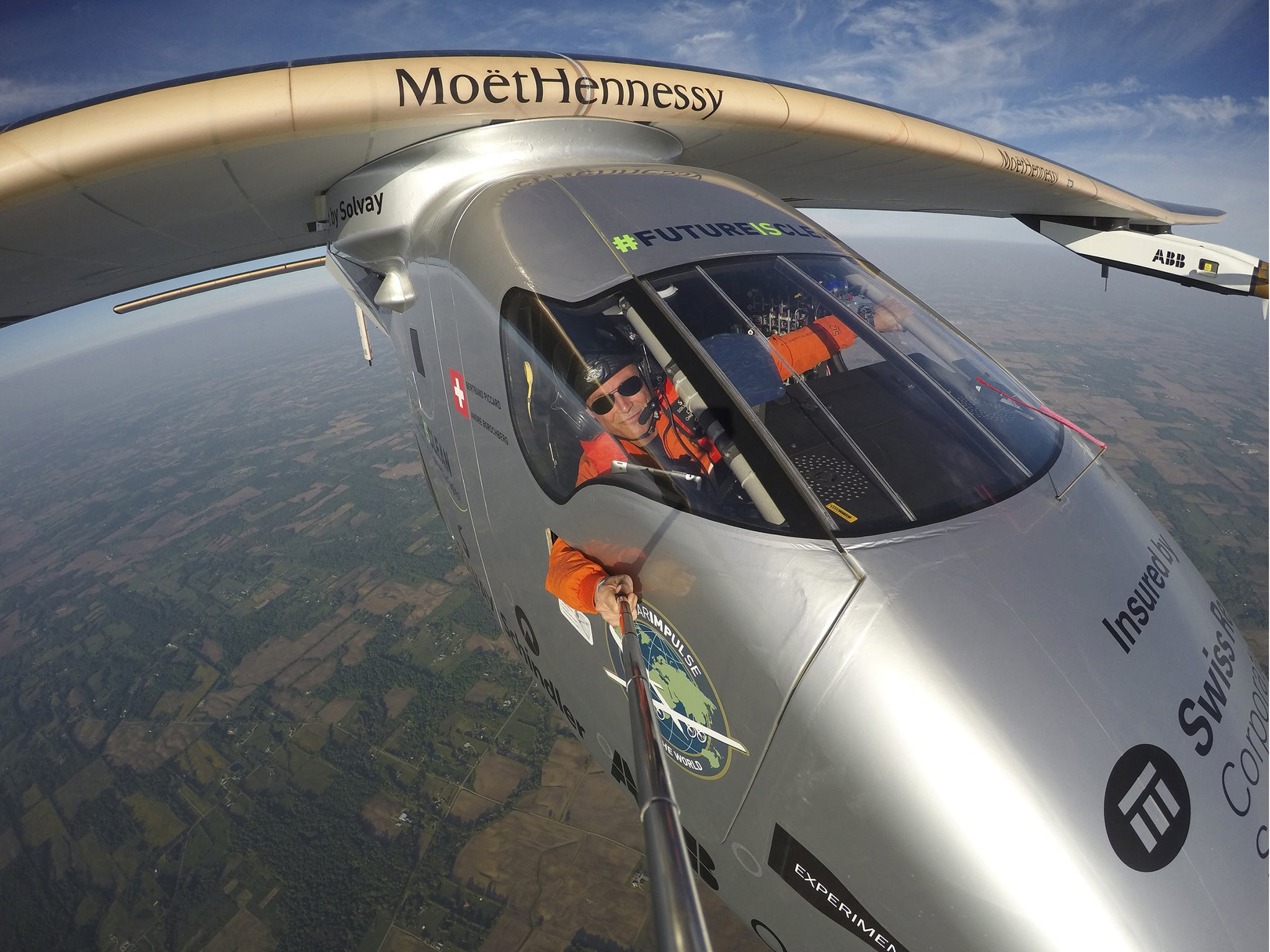 Bertrand Piccard takes a selfie on board the 'Solar Impulse 2'