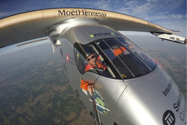 Bertrand Piccard takes a selfie on board the 'Solar Impulse 2'