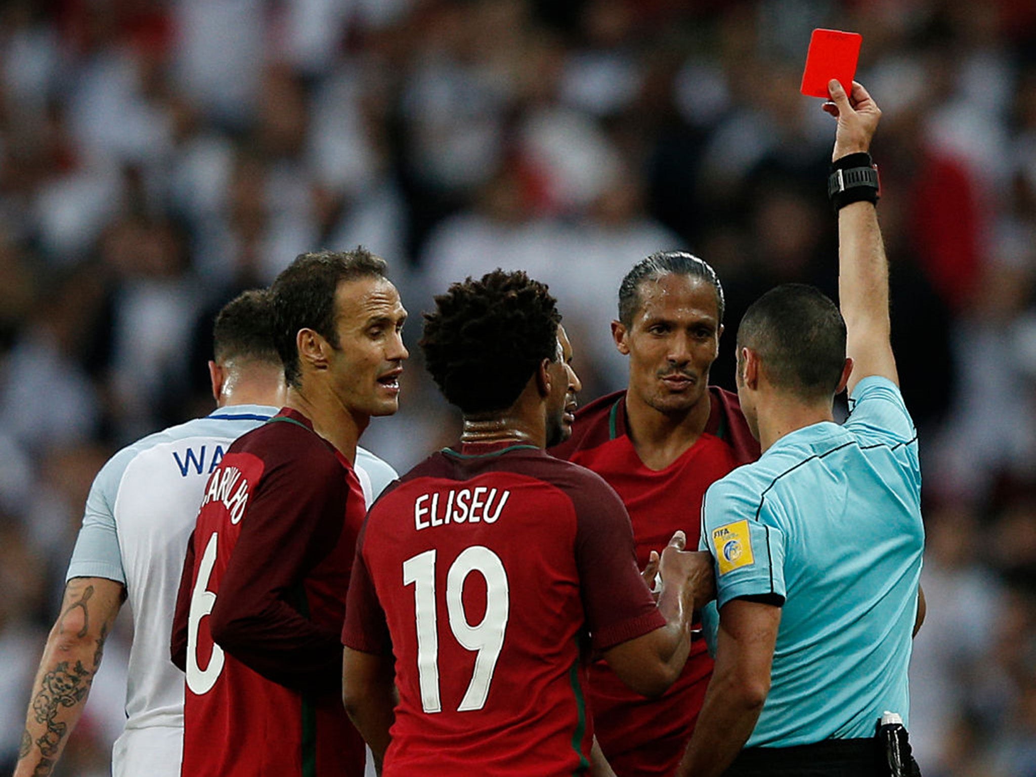 Bruno Alves is sent off in the first half, changing the match