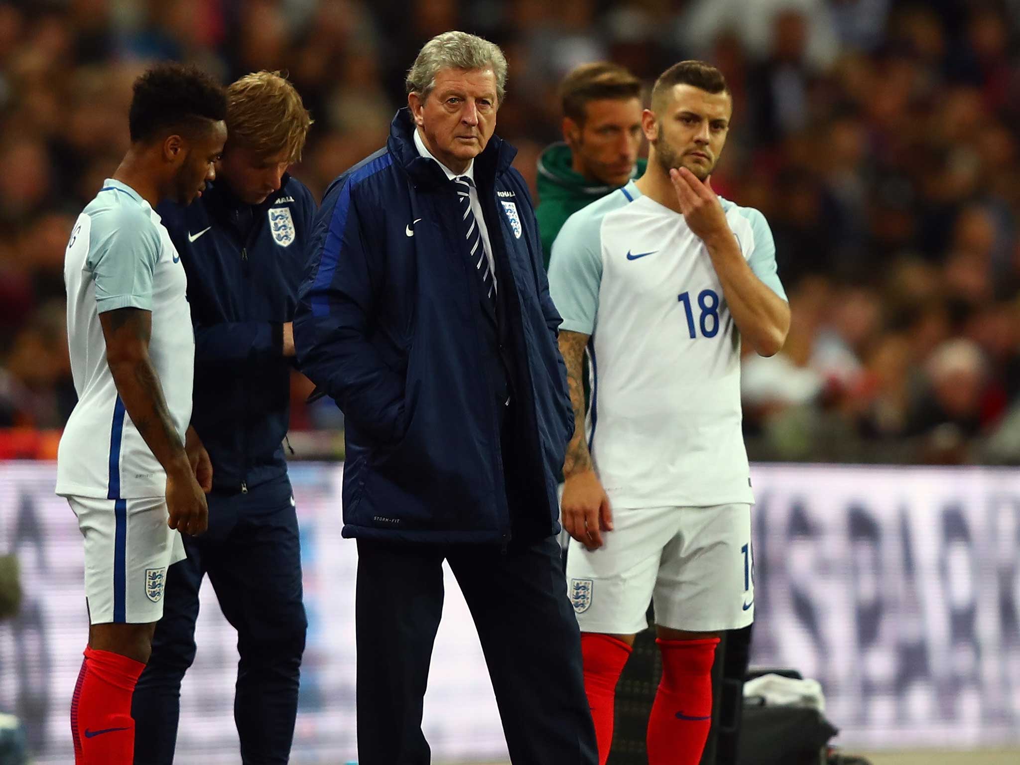 Roy Hodgson considers his options on the side-lines for England