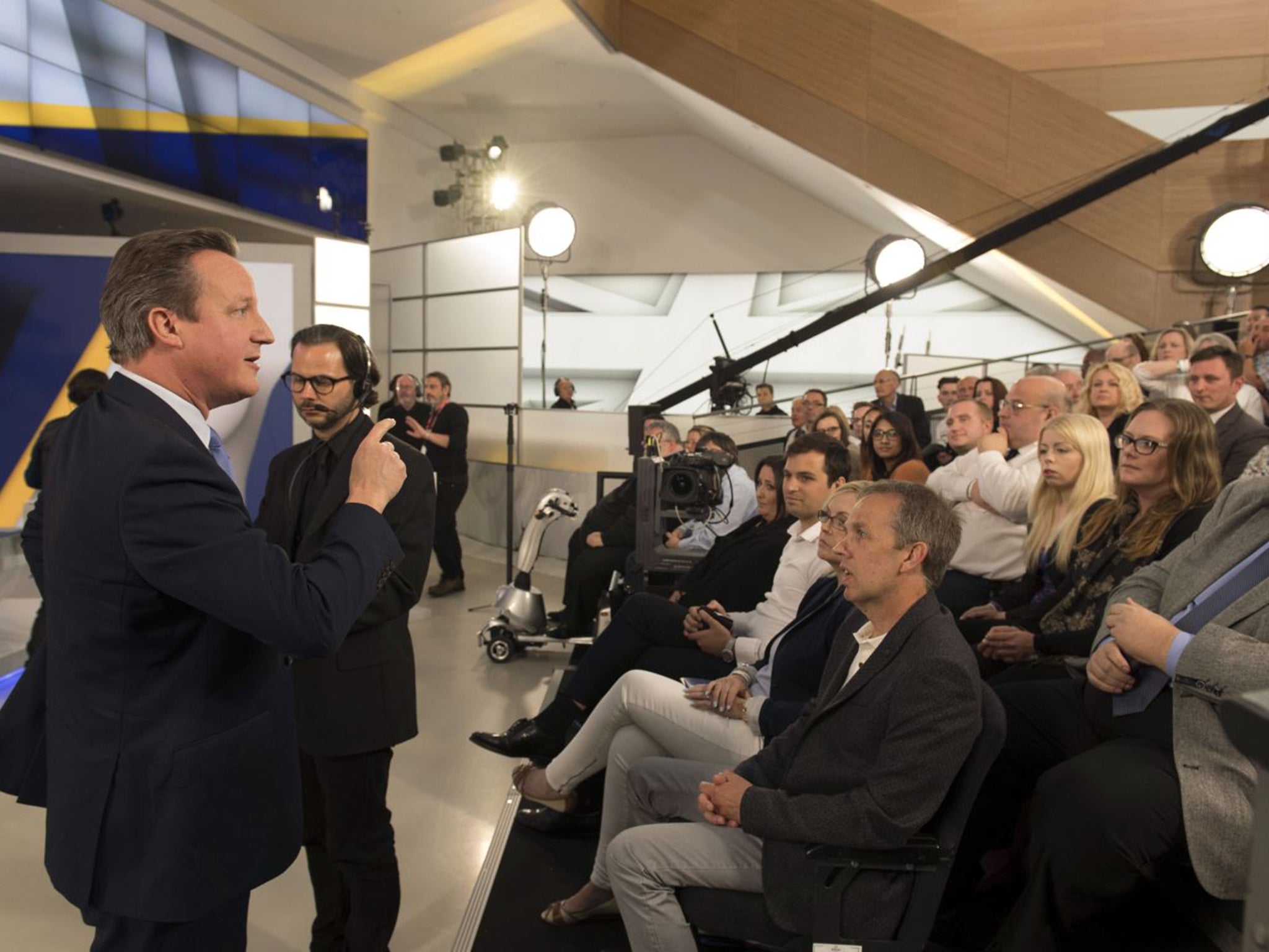 David Cameron answers questions from the audience last night during the Sky News Brexit debate