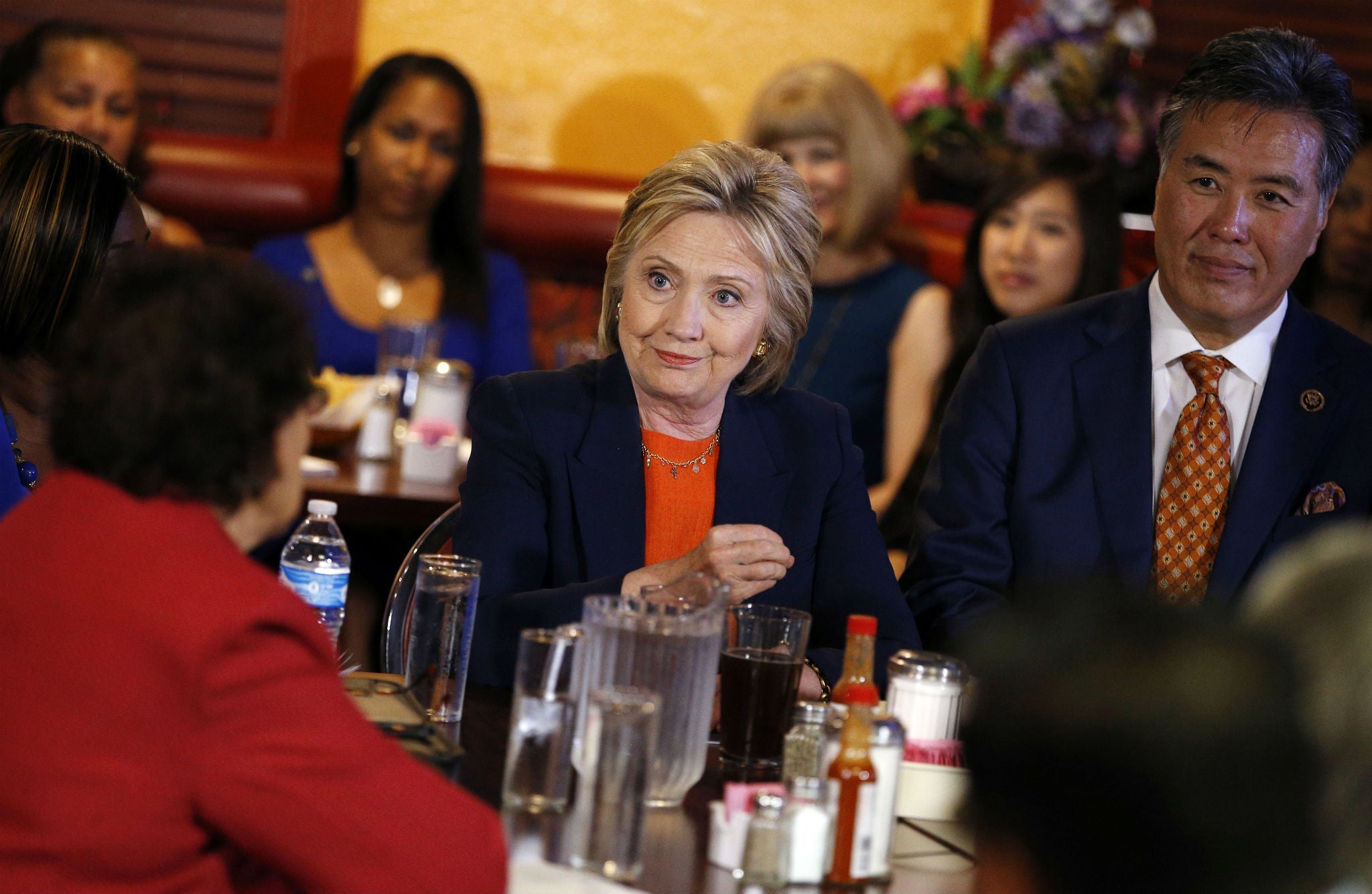Hillary Clinton attends a campaign roundtable discussion in Perris, California on Thursday 2 June