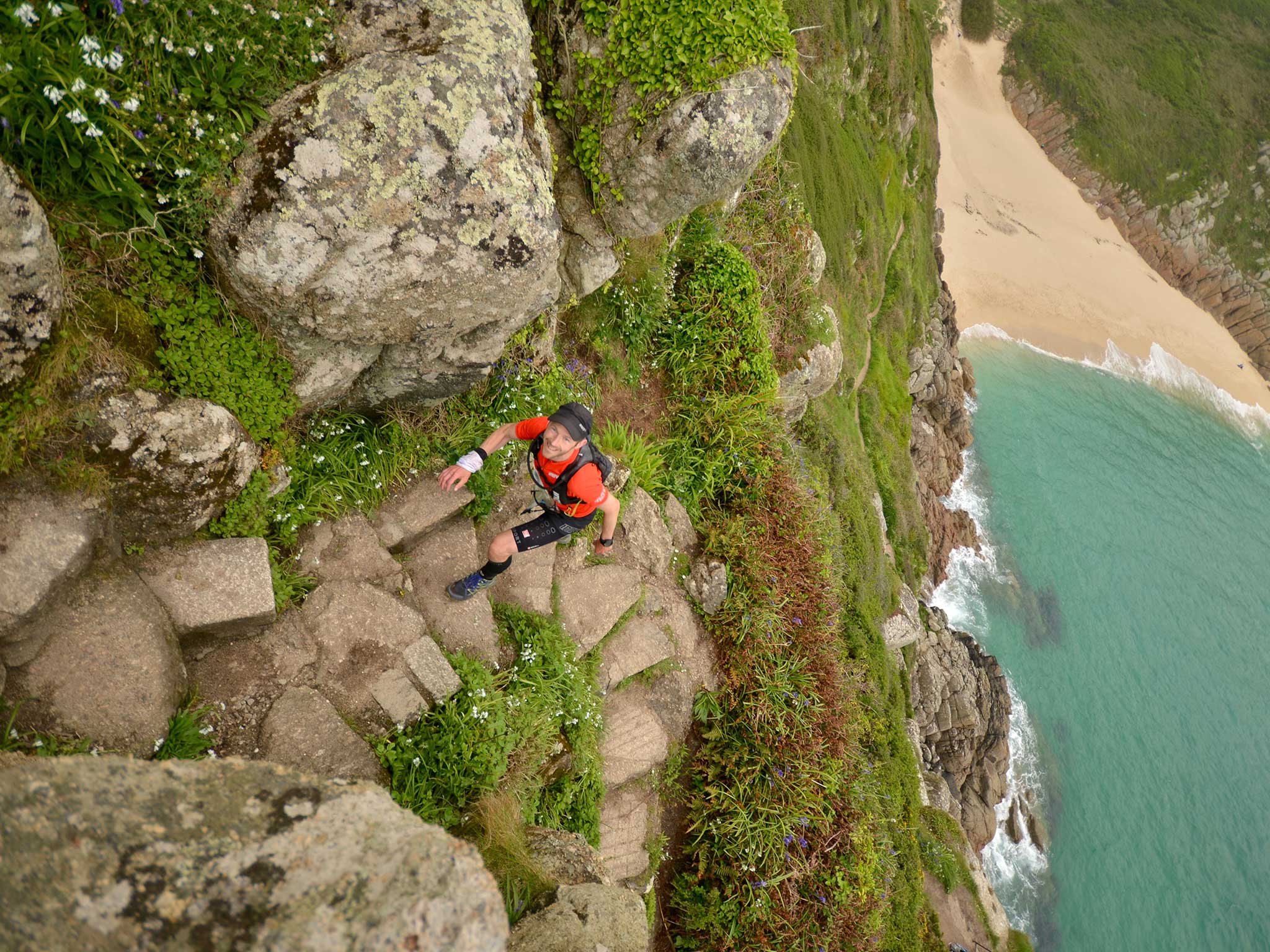 &#13;
Climbing up cliffs near the Minack Theatre, Cornwall, on day seven&#13;
