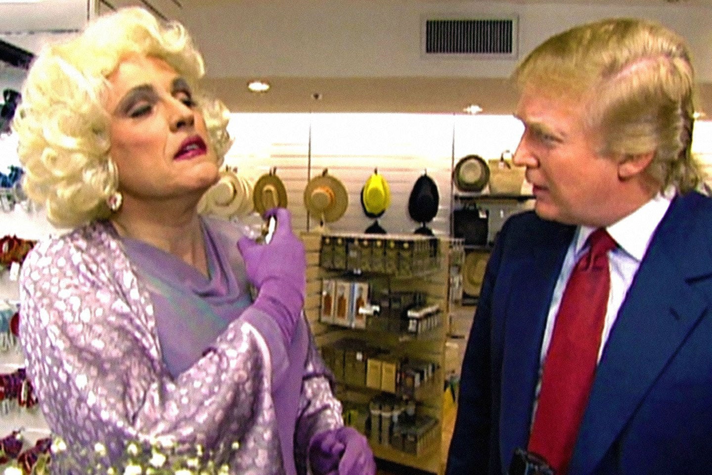 Mr Mayor in drag in a 2000 fundraising skit with Donald Trump