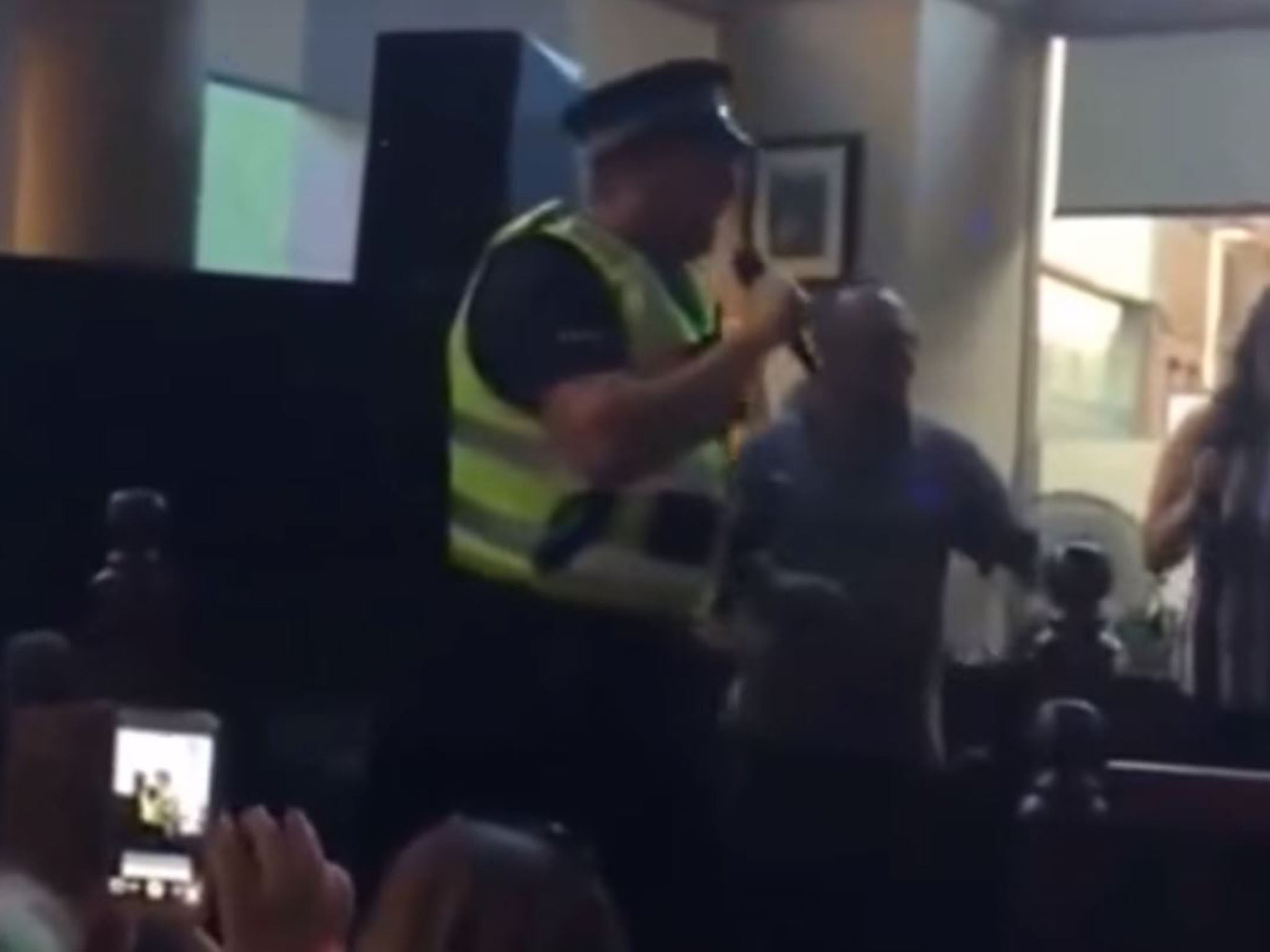 Sgt Jon Harris calmed the crowd with his take on the disco classic