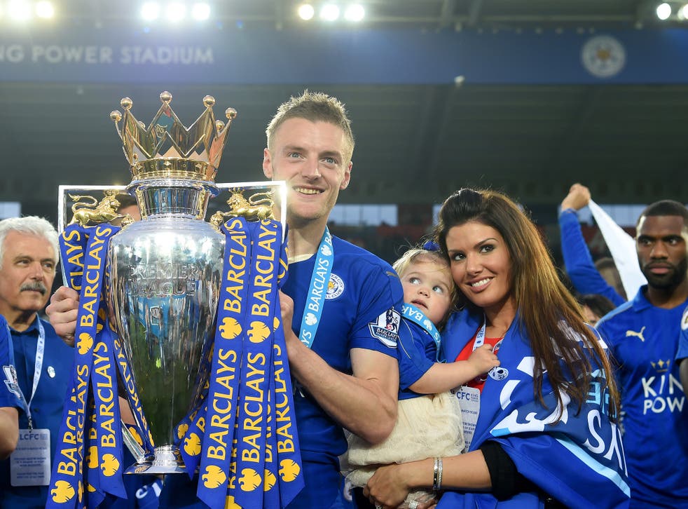 Jamie and Rebekah Vardy celebrate Leicester's Premier League win