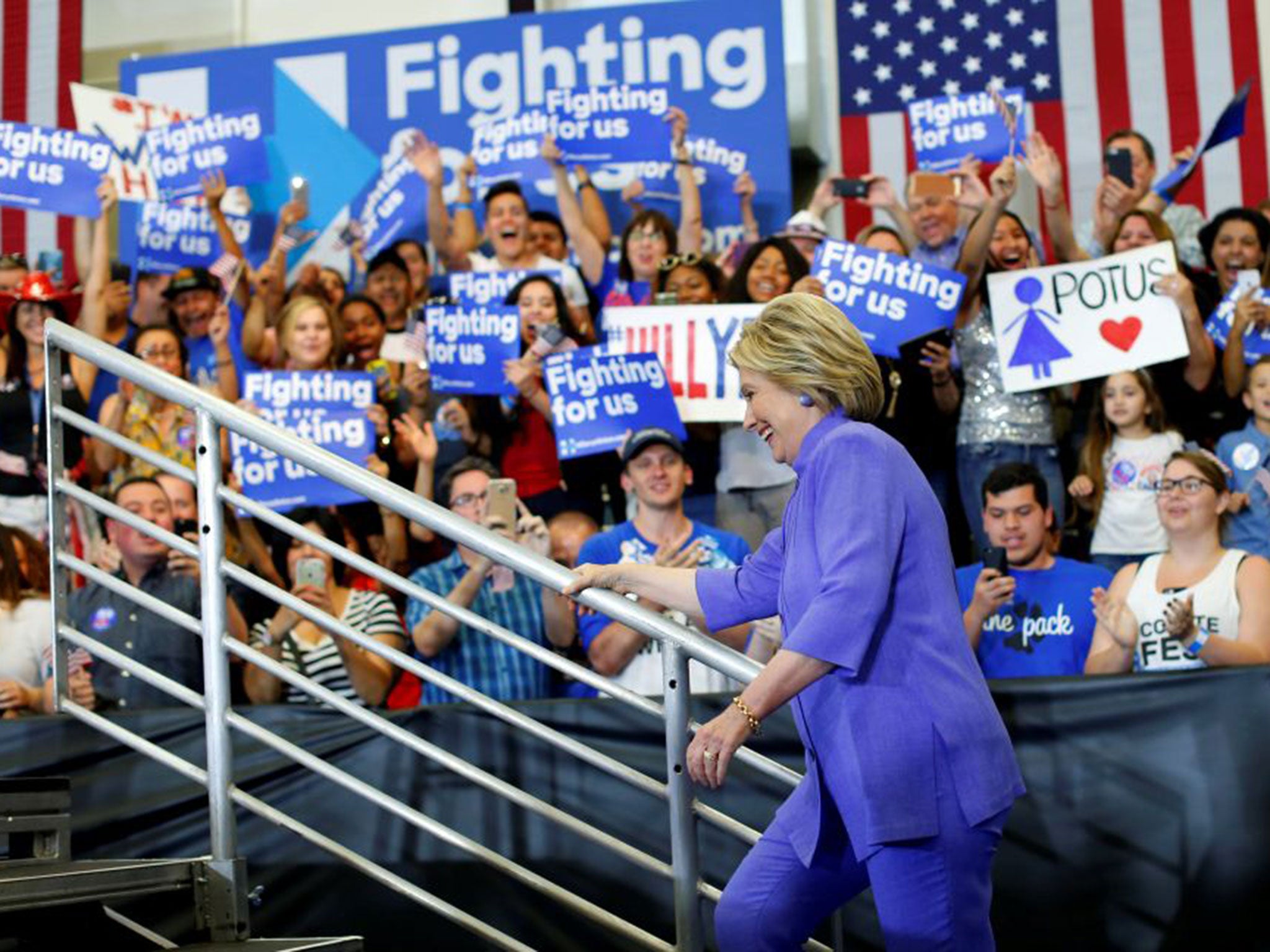 Hillary Clinton campaigns in Califonrnia, just a few steps from the Democratic presidential nomination