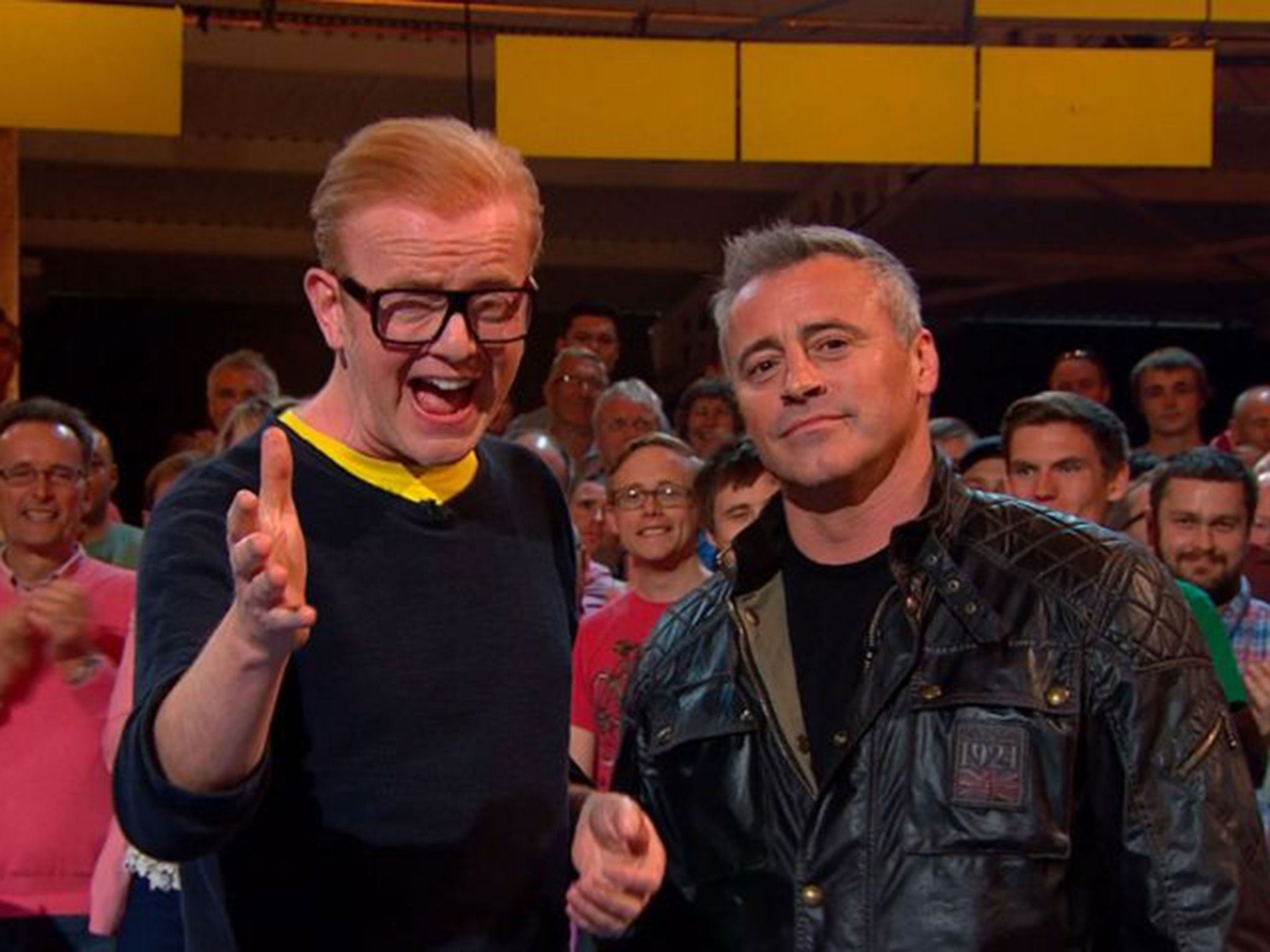 Chris Evans with Matt LeBlanc on the set of Top Gear in the first episode of the revamped series