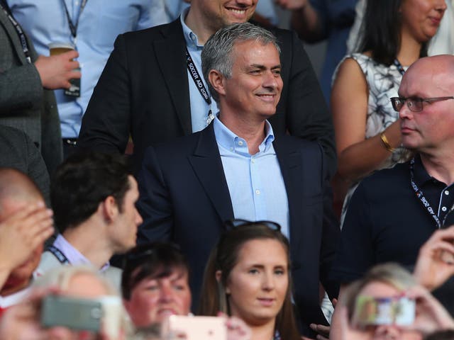 Jose Mourinho watches the Soccer Aid charity match from the stands at Old Trafford