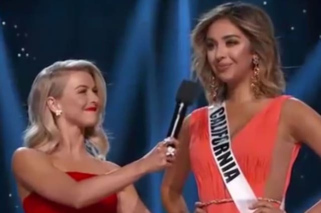 Miss California took a large pause and closed her eyes before finishing her reply 