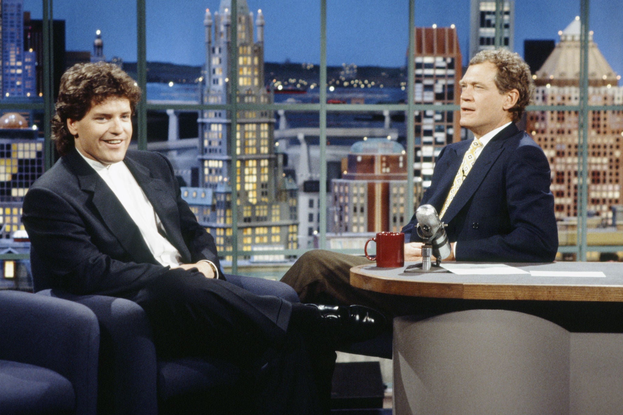 Roger Clinton (left) appears on The Late Show with David Letterman in 1993, shortly after his half-brother Bill took office