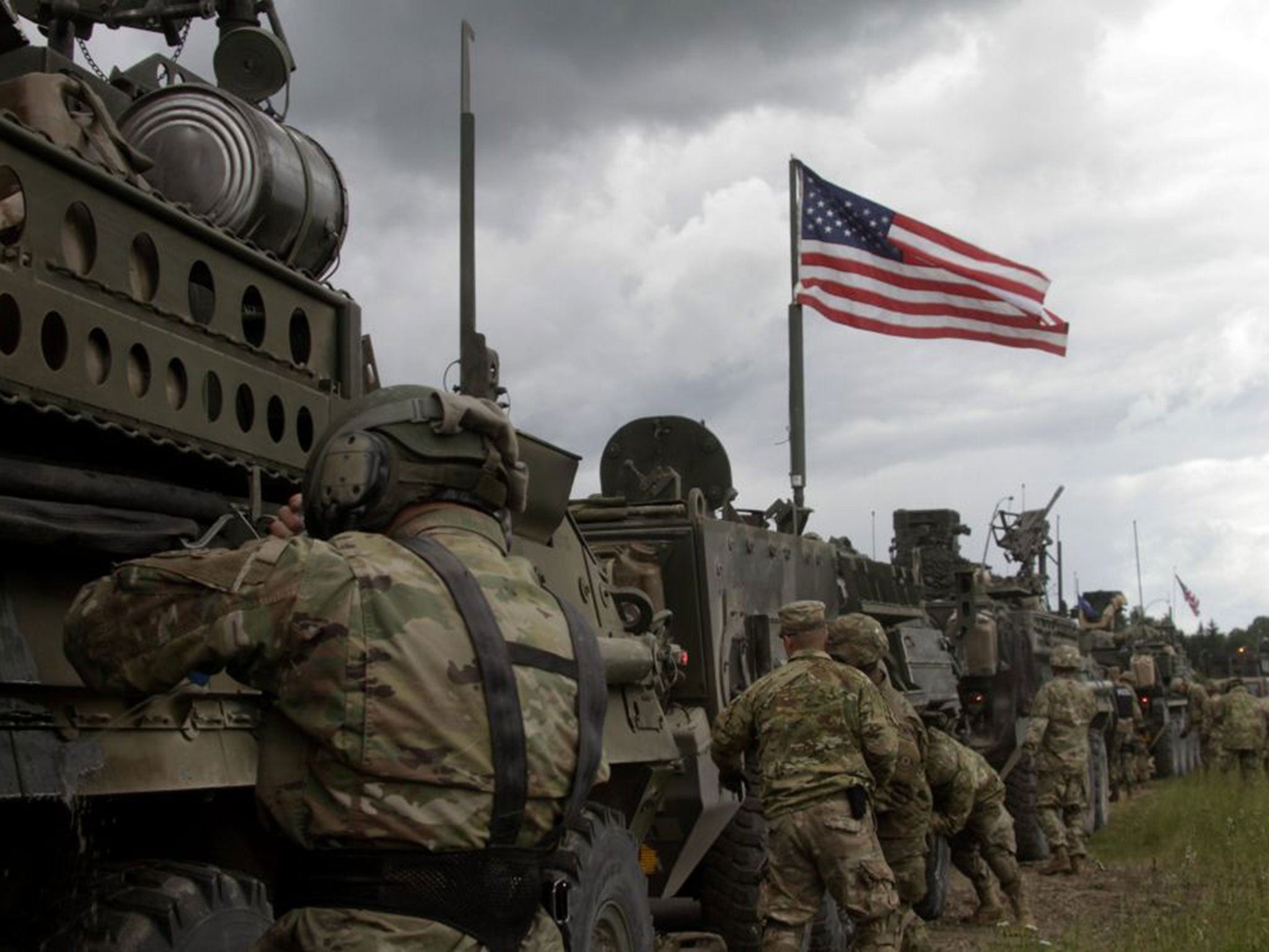 US soldiers en route to take part in the NATO exercises in Lithuania, Latvia and Estonia