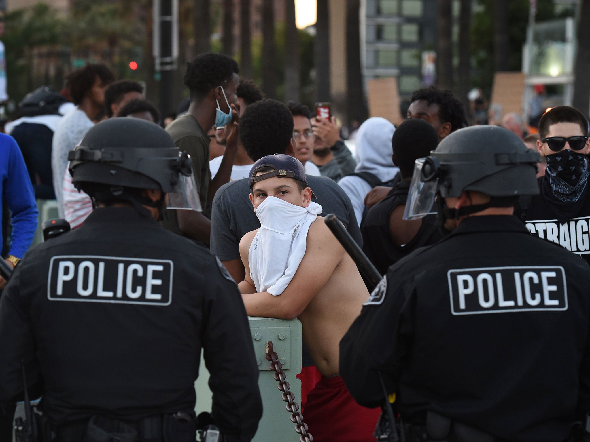 Protesters gather outside the San Jose convention centre where Donald Trump held a rally