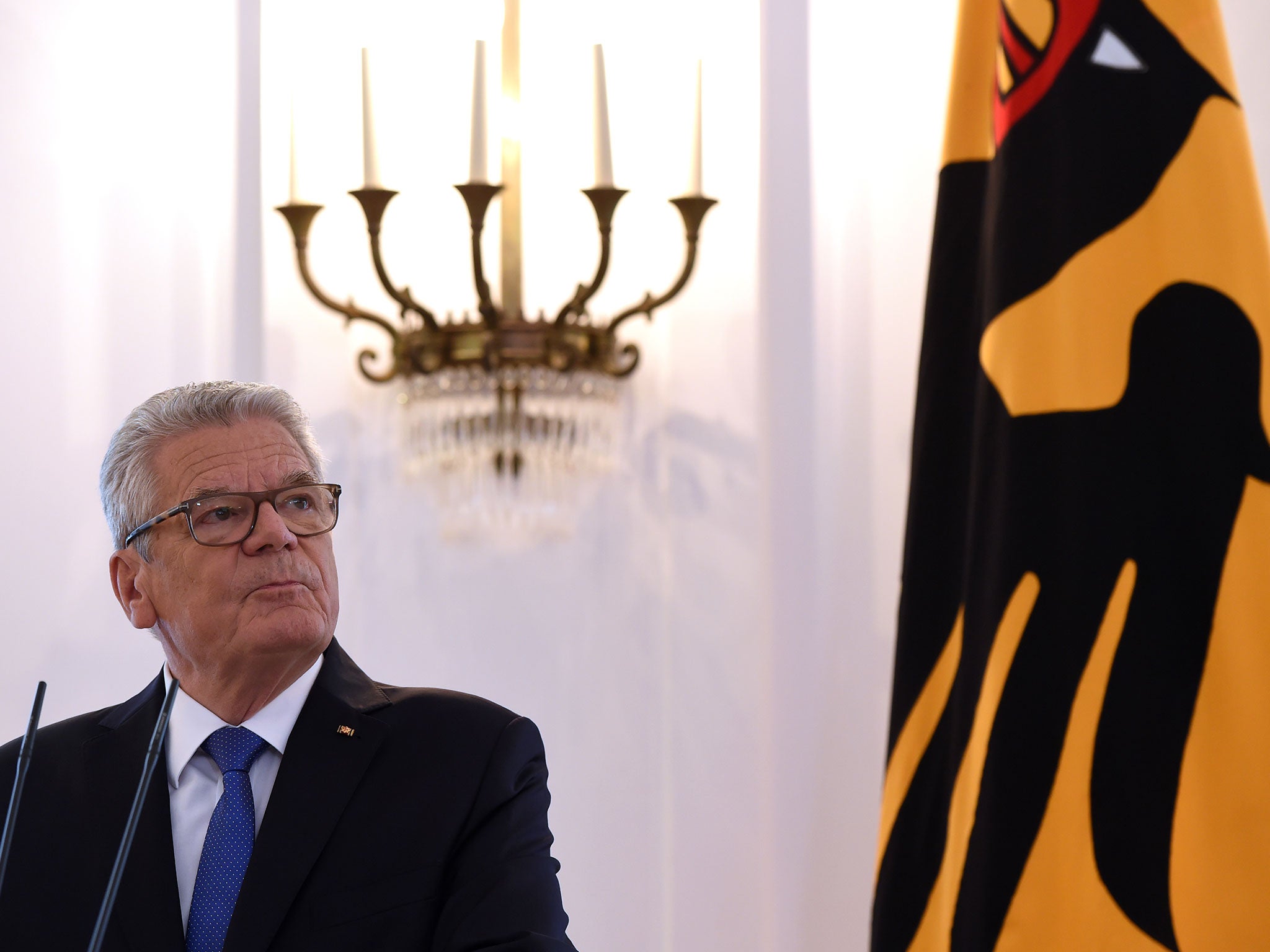 German Federal President Joachim Gauck during his statement at the Bellevue palace in Berlin