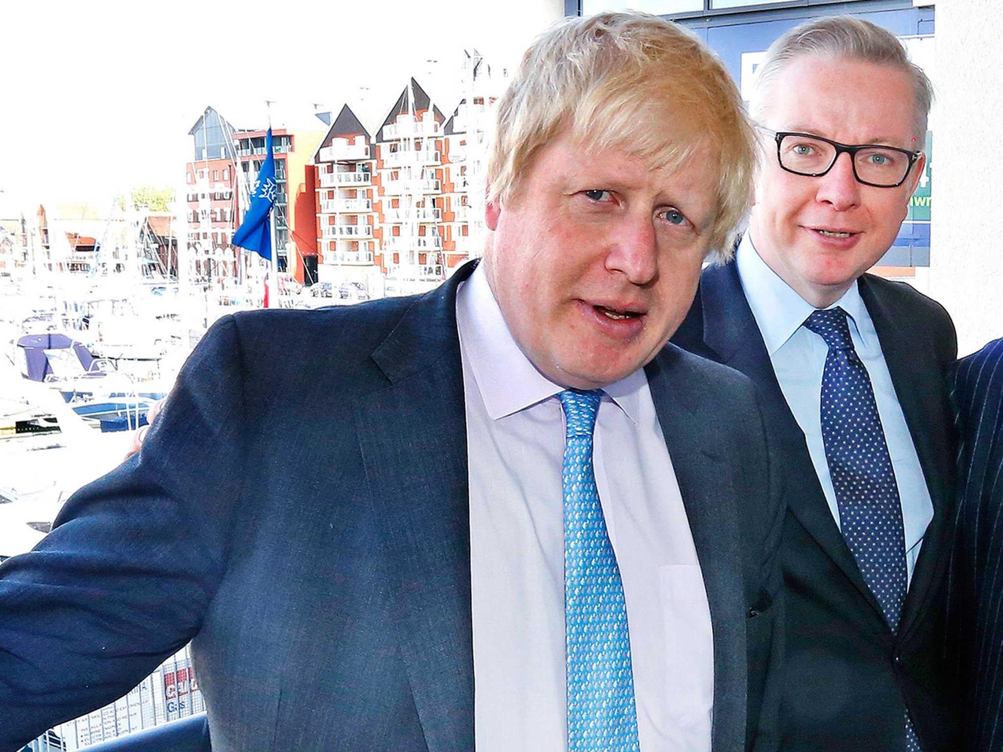 Boris Johnson and Michael Gove during a visit to Neptune Marina in Ipswich