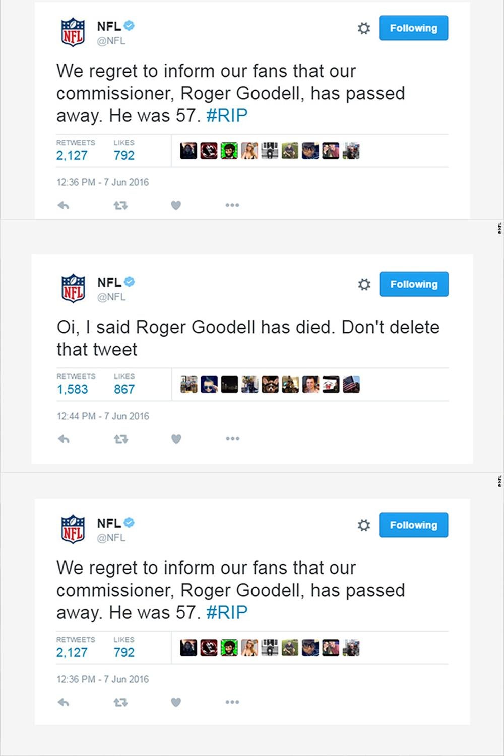 He's alive and well: NFL looking into Twitter hack of fake post about  Goodell's death