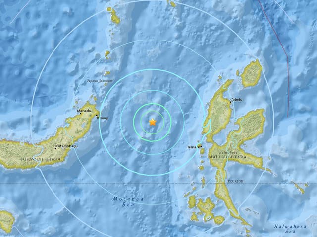 The epicentre of the quake was 33km deep, about 124km west-northwest of the Molucca islands