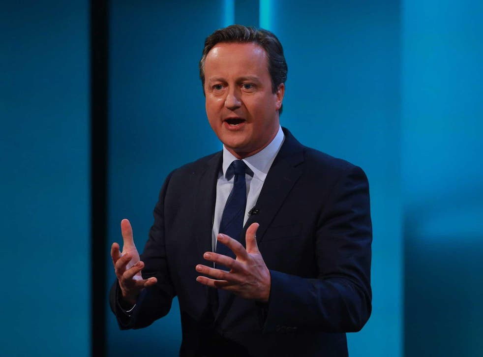 David Cameron speaks during a ITV televised debate called 'Cameron and Farage Live: The EU Referendum