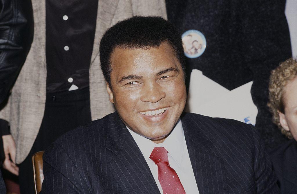 Muhammad Ali attends the "Ali, Frazier, Holmes Press Conference" in 1989.
