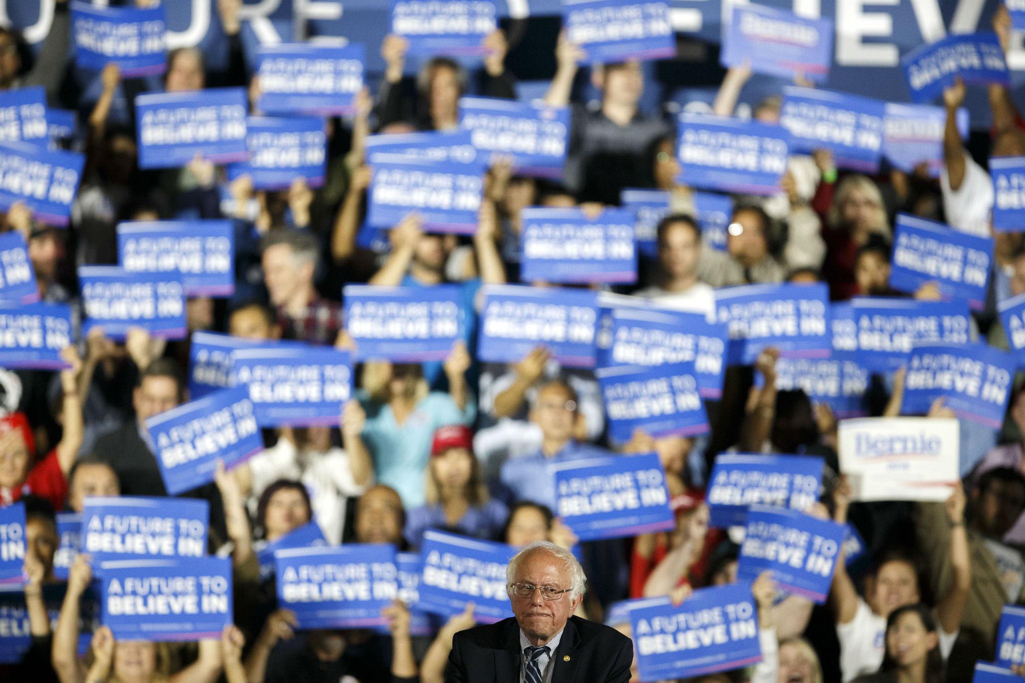 Bernie Sanders addresses supporters in Santa Monica
