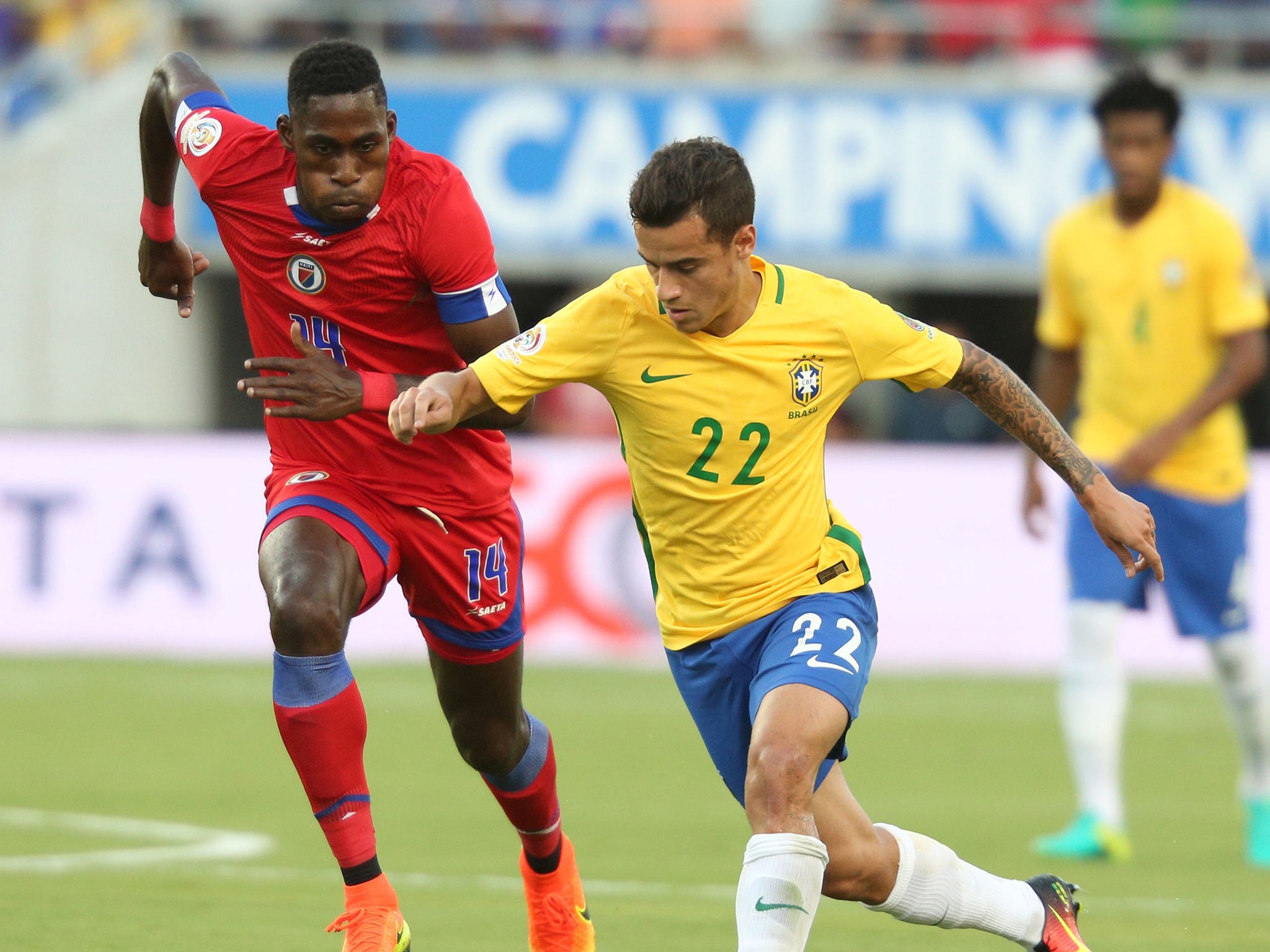 Coutinho notched his first international hat-trick to send Brazil top of Group B