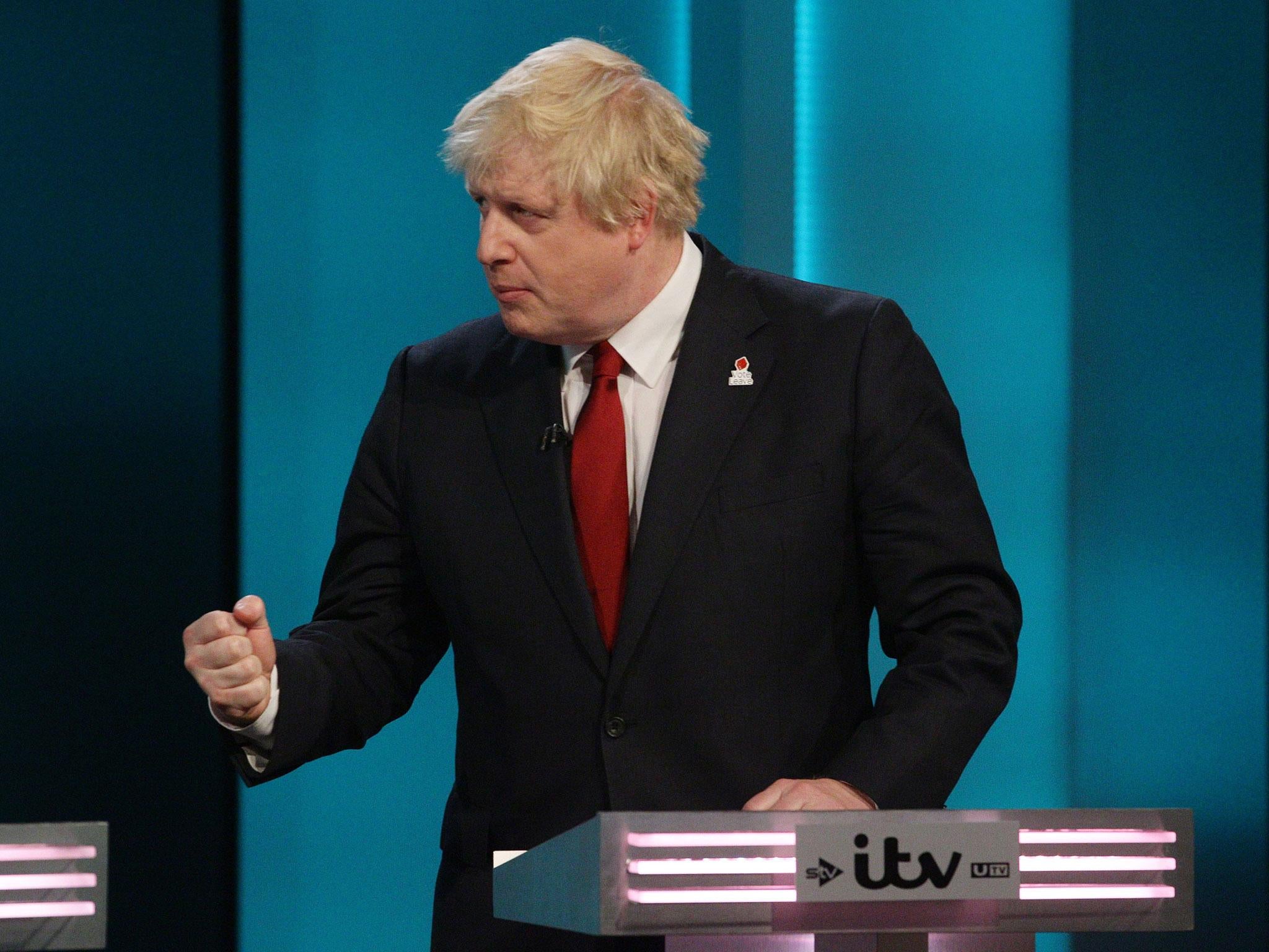 Former Major of London Boris Johnson argues for Britain to leave the EU during The ITV Referendum Debate