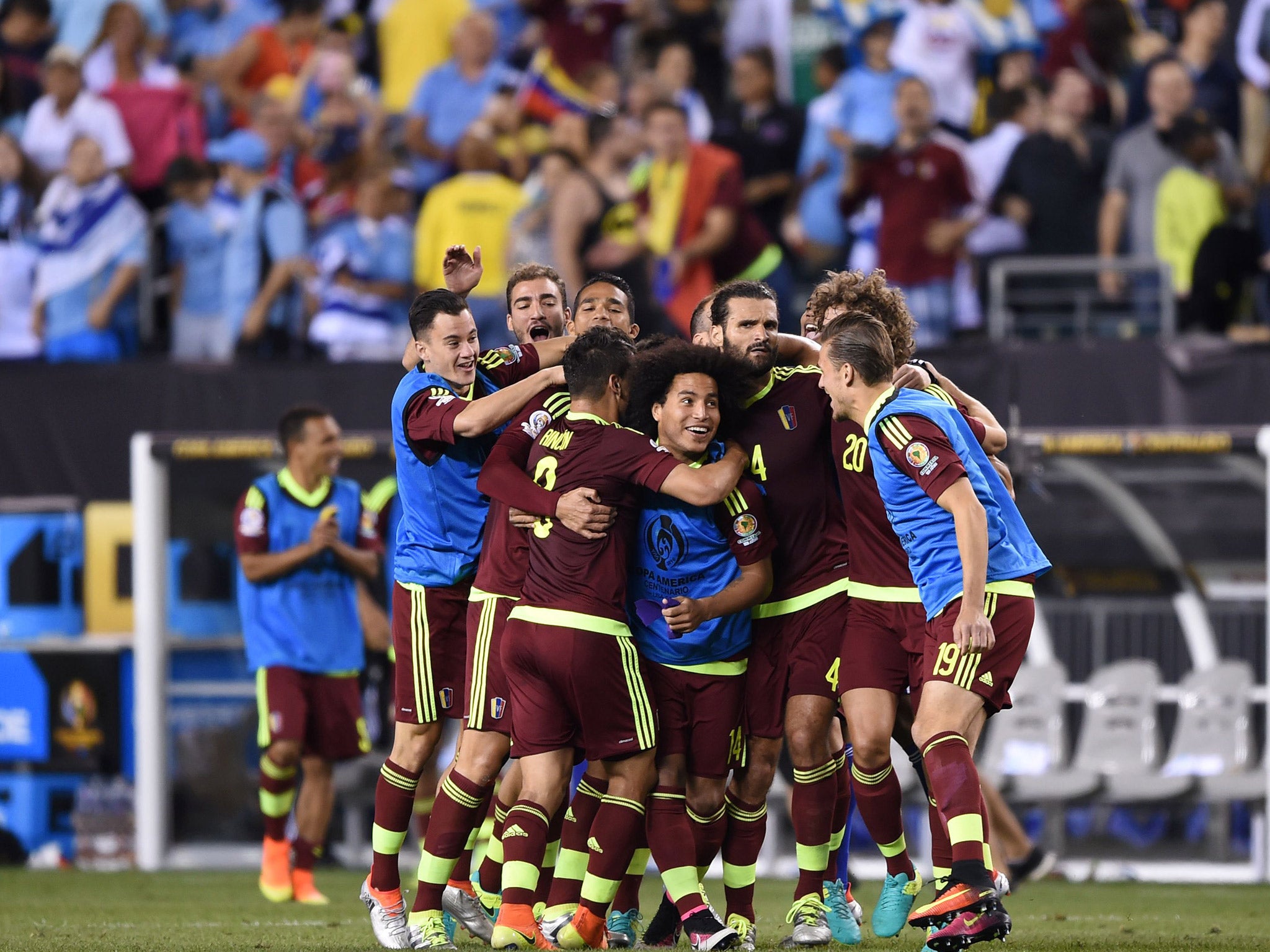 Venezuela player celebrate after the 1-0 Copa America victory over Uruguay