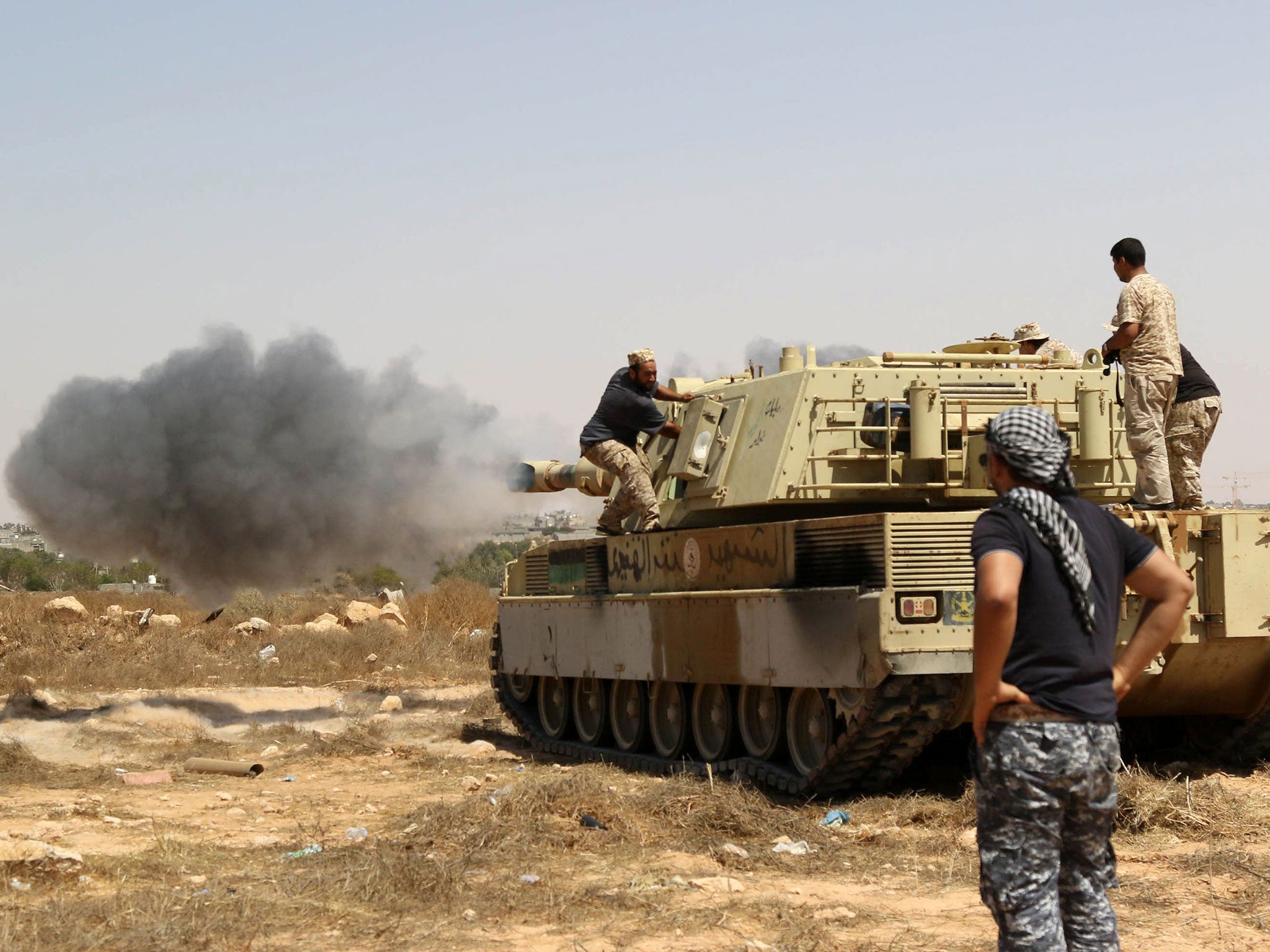 Forces loyal to Libya’s UN-backed unity government fire from a tank in Sirte on Friday