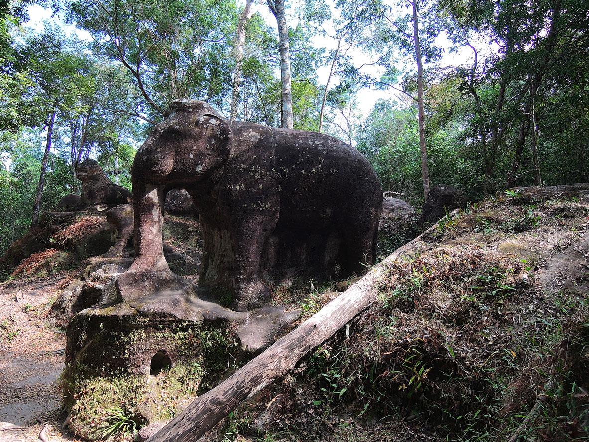 An elephant statue in Sra Damrei, part of Cambodia's 'Lost City' of Mahendraparvata, where a vast city has been discovered under the forest floor