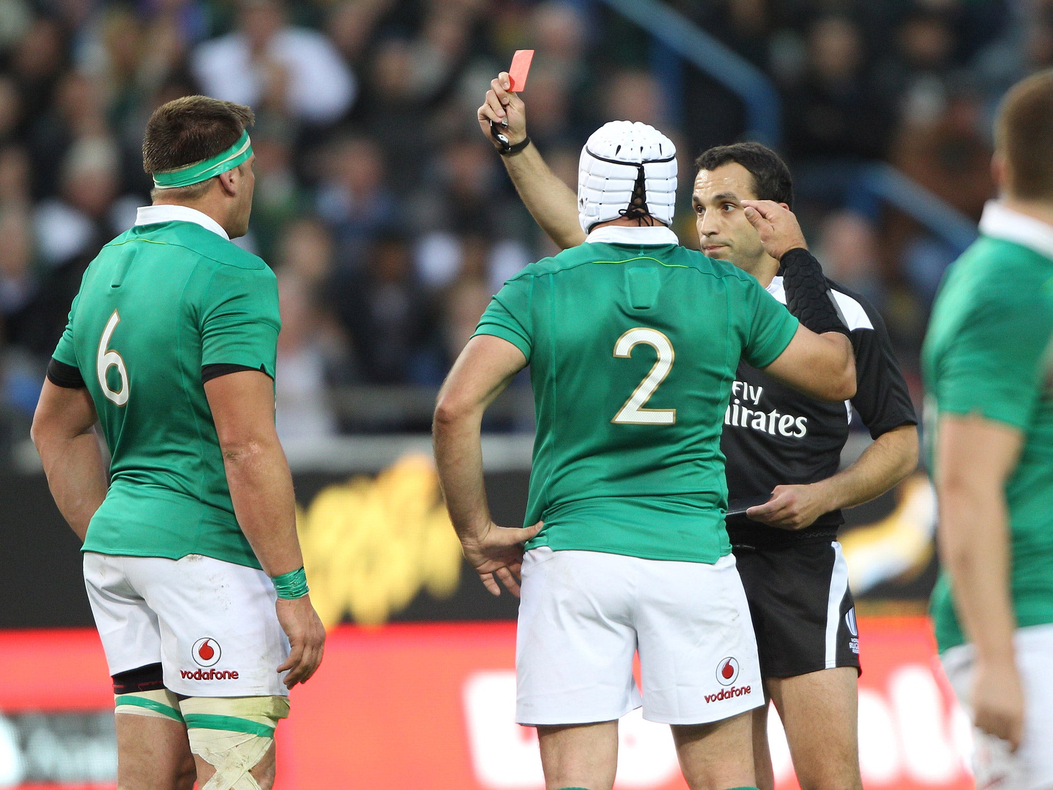 CJ Stander is sent-off after a late hit on South Africa fly-half Pat Lambie