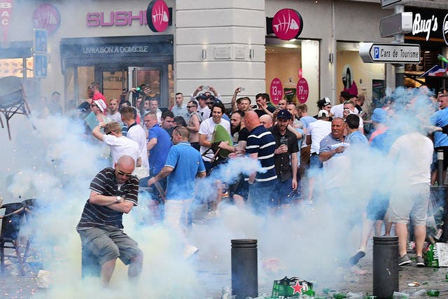 Russian and English fans with both involved in violence in Marseille's old port