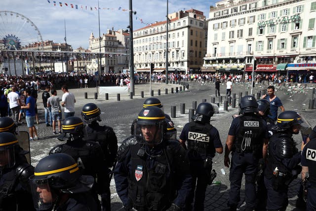 England fans clash with police ahead of the game against Russia 