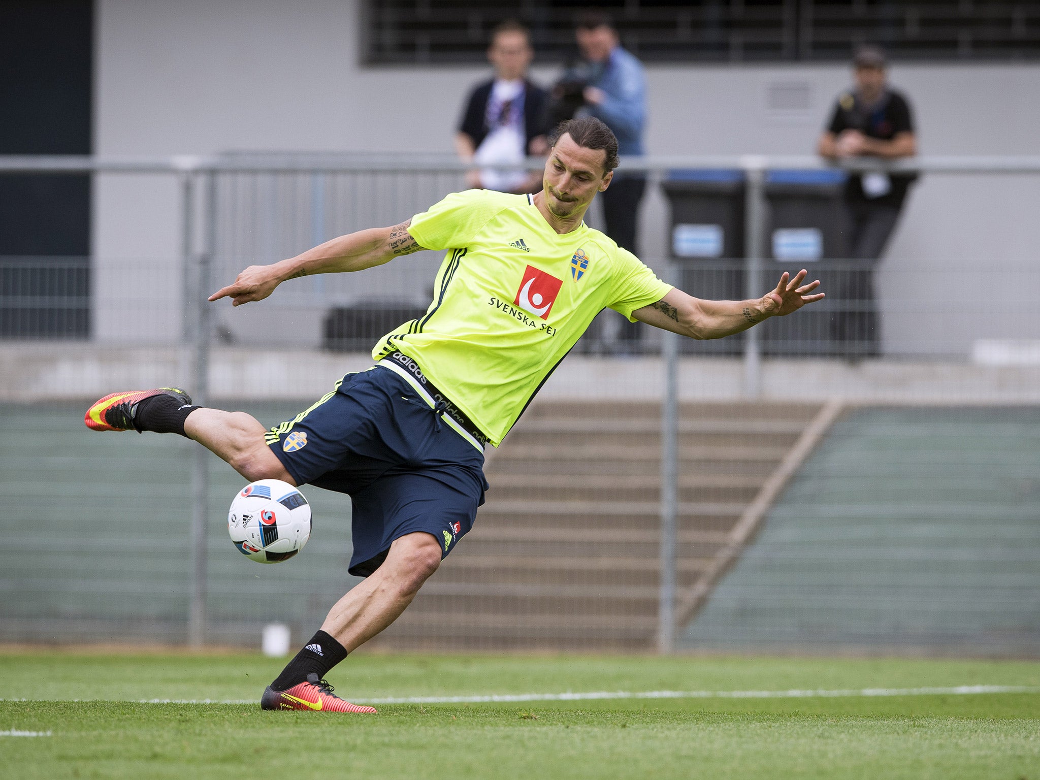 Zlatan Ibrahimovic in a Sweden training session ahead of their opening Euro 2016 match against Republic of Ireland