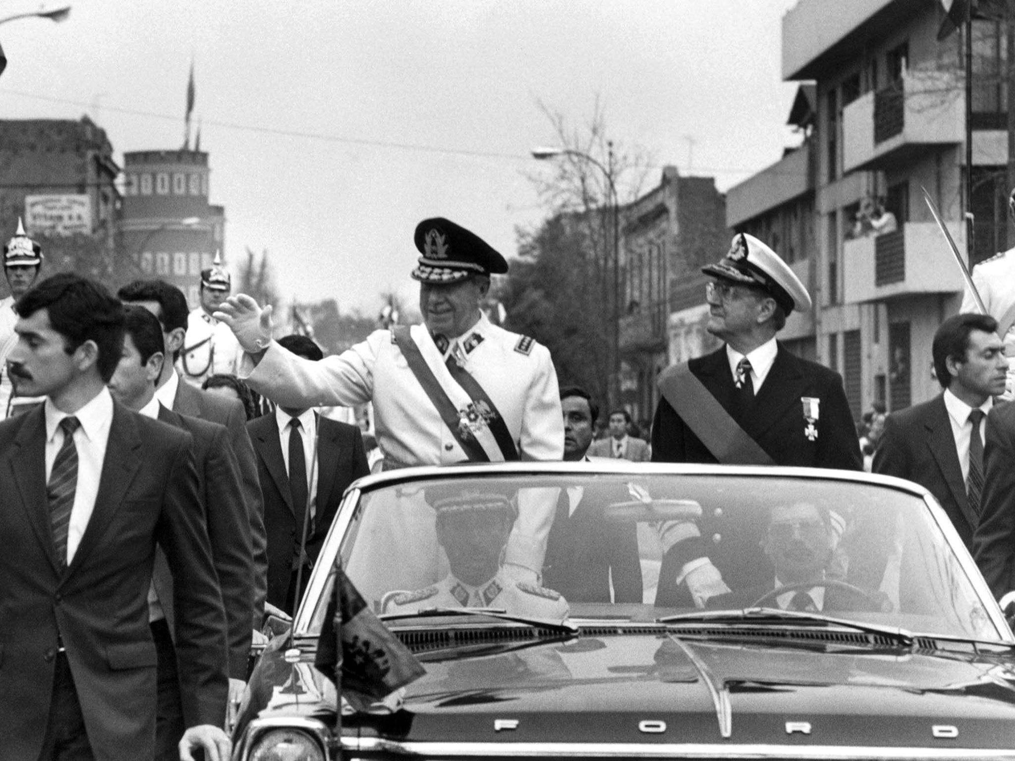 General Pinochet (left), with defense minister, Patricio Carvajal, shortly after the coup that killed President Allende.