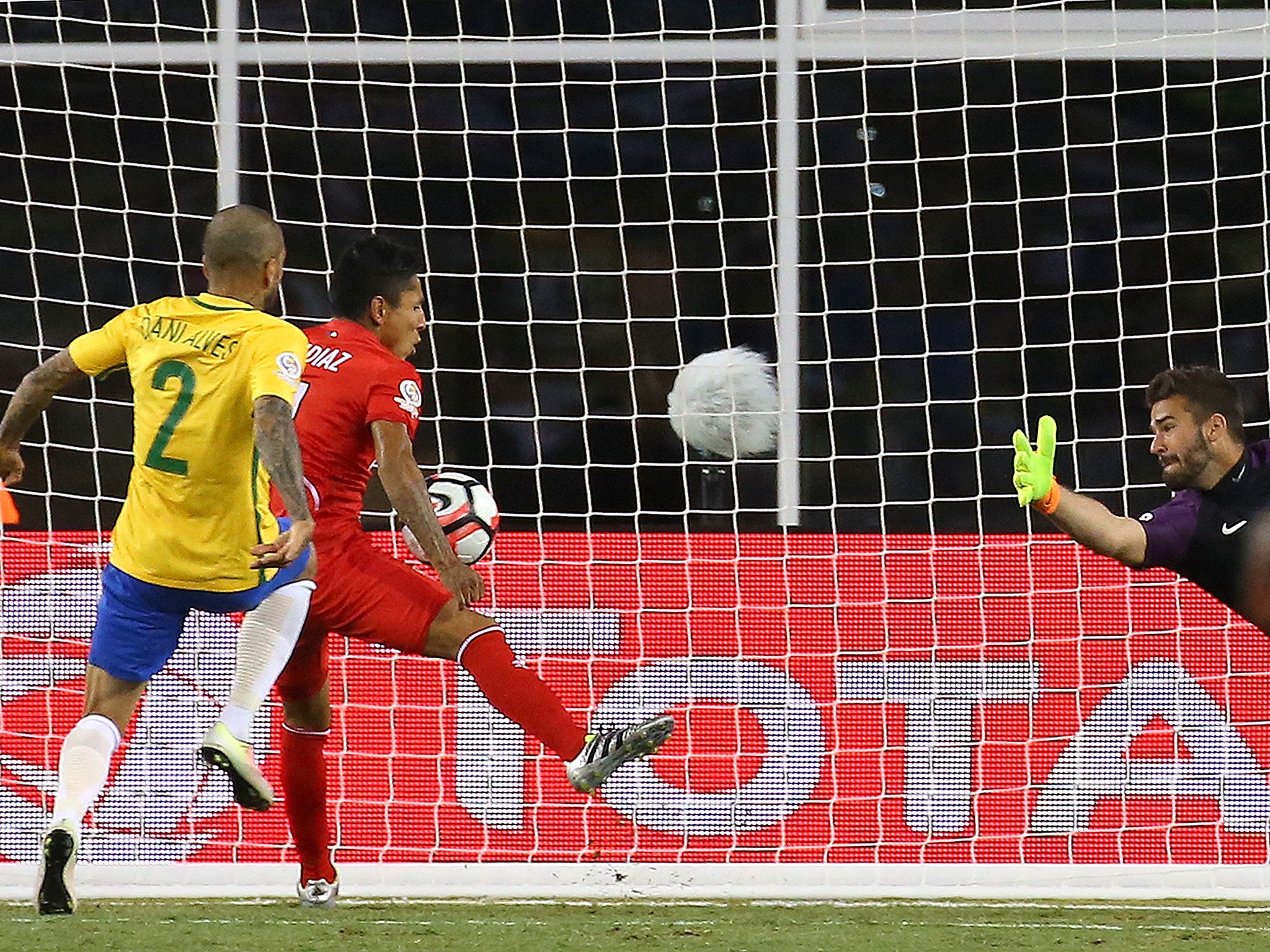 Raul Ruidiaz scores against Brazil with his hand