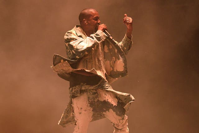 Kanye West performs at Glastonbury 2015.