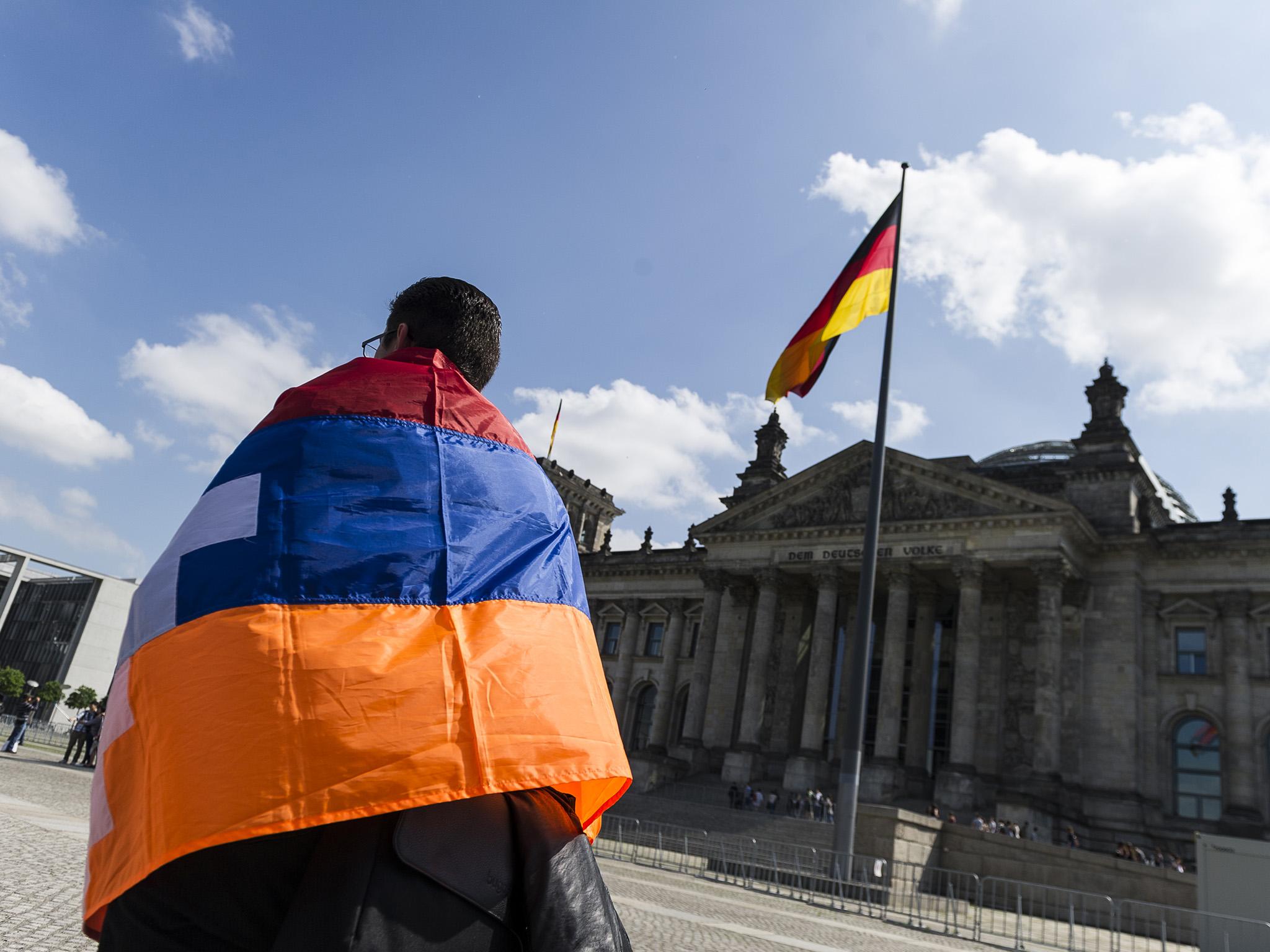 Activists protest outside the Reichstag building while the Bundestag discussed a resolution on the Armenian genocide (file pic)