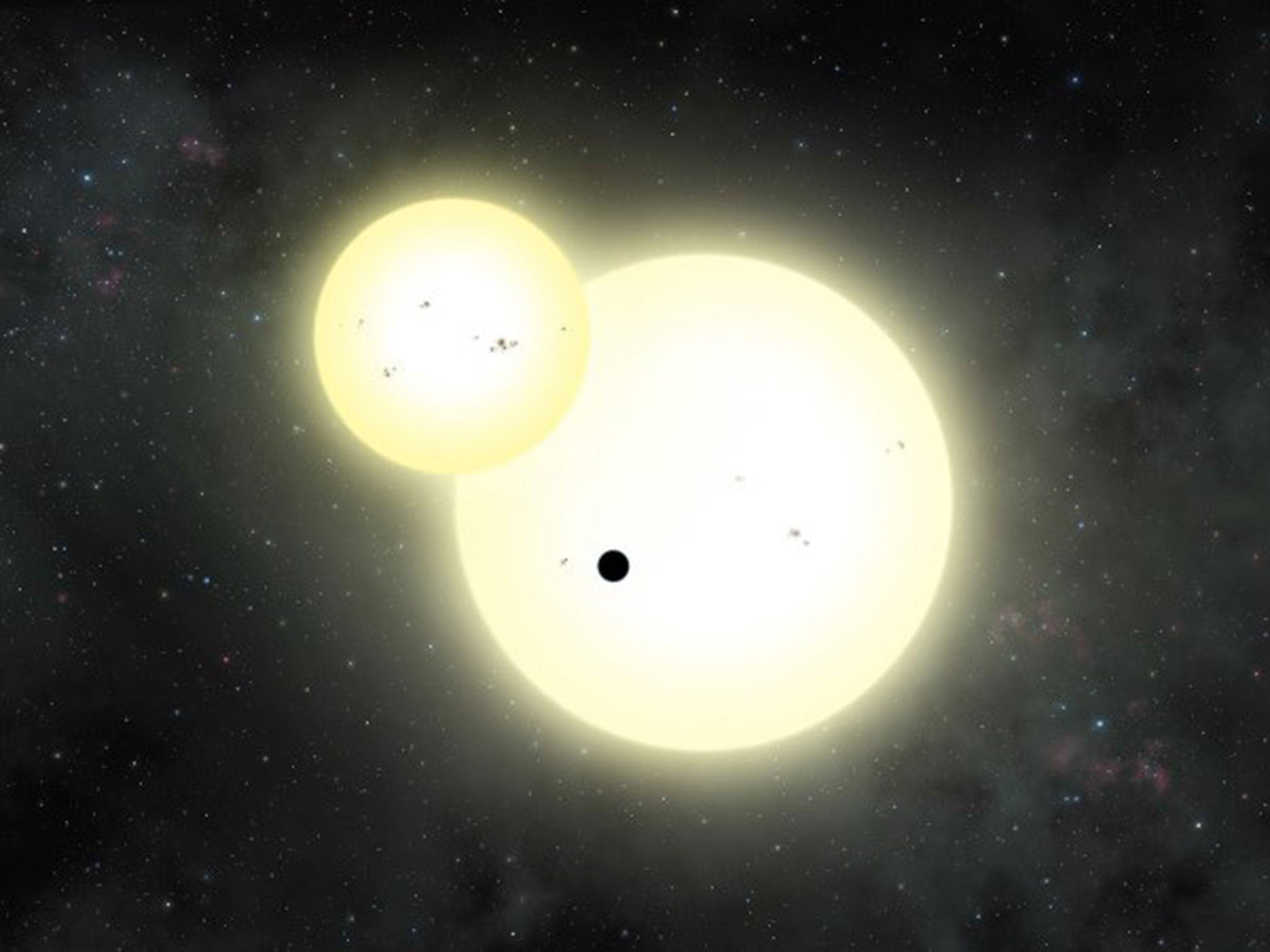 Artist's impression of the simultaneous stellar eclipse and planetary transit events on Kepler-1647